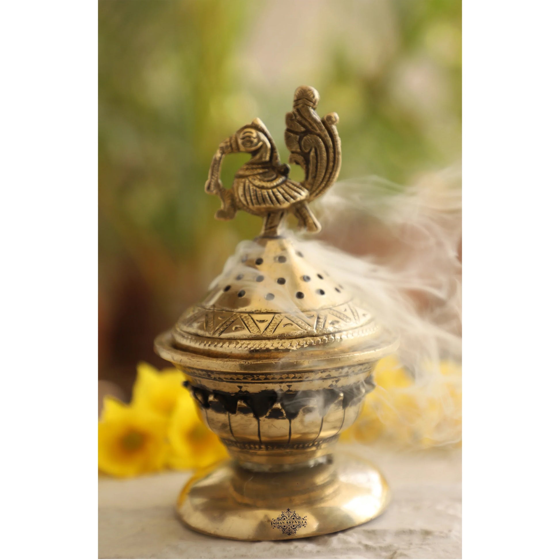 Brass Dhopp Dani with Antique Peacock Design, Idol for Home & Tempel Pooja, Size-6.5x10.16 cm