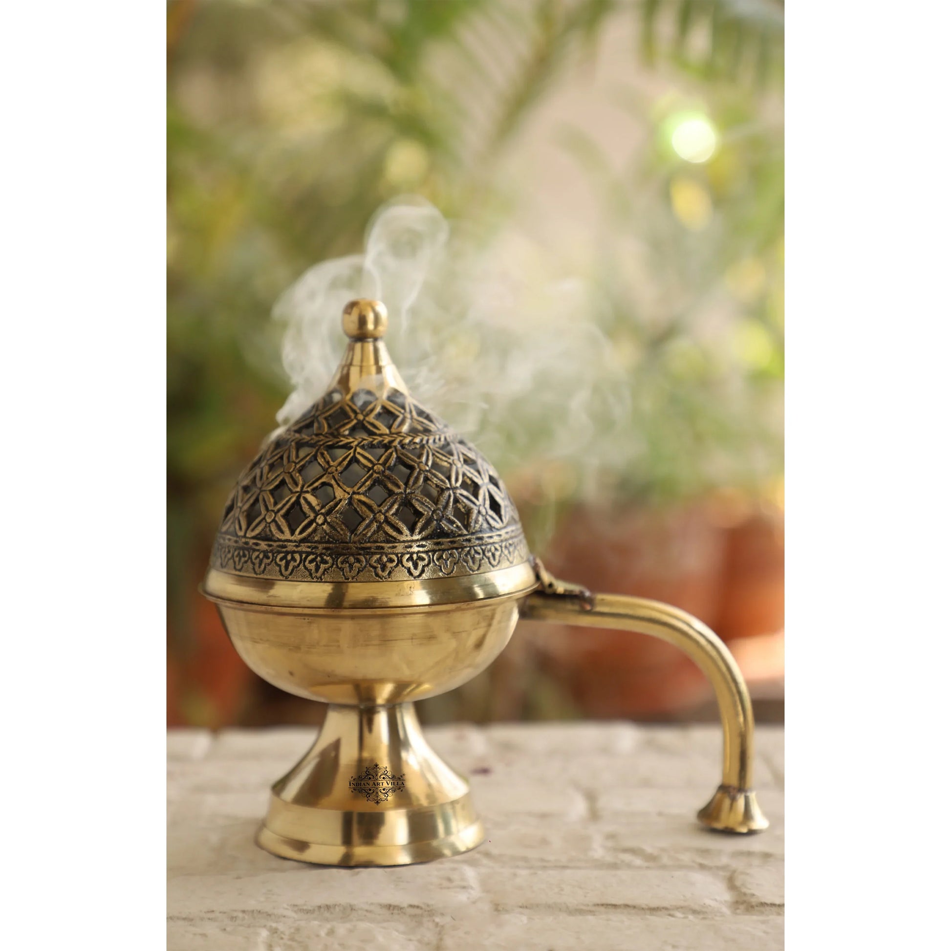Brass Dhoop Dani with Antique Design, Ideal for Home & Temple Pooja, Size-7x11.43 cm