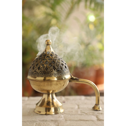 Brass Dhoop Dani with Antique Design, Ideal for Home & Temple Pooja, Size-7x11.43 cm