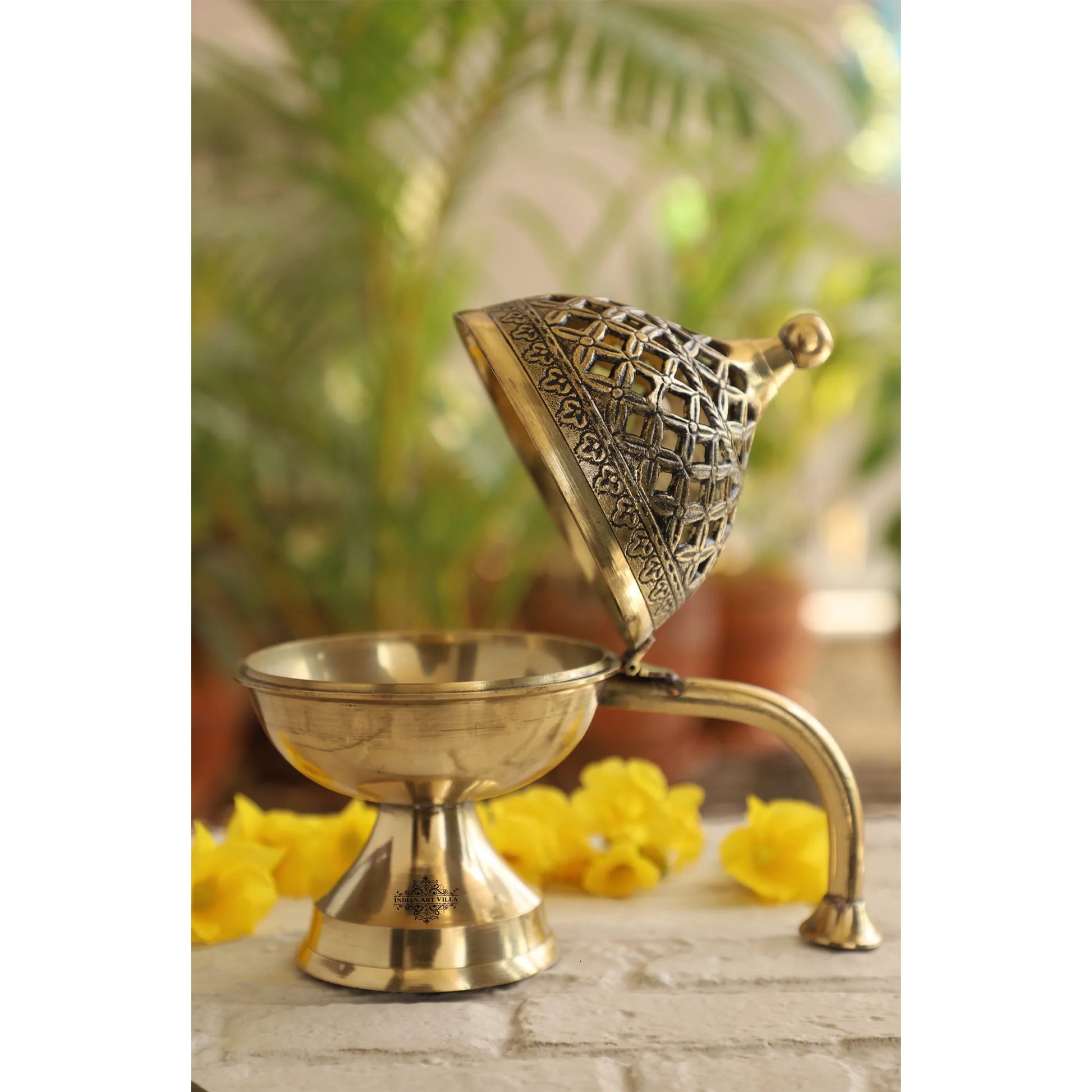 Brass Dhoop Dani with Antique Design, Ideal for Home & Temple Pooja, Size-7x11.43 cm