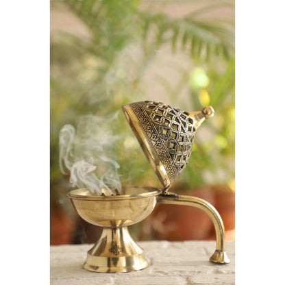 Brass Dhoop Dani with Antique Design, Ideal for Home & Temple Pooja, Size-7x11.43 cm