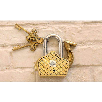 Handmade Old Vintage Style Gold Camel Shape Brass Security Lock with 2 Keys, Size-4x11.43 cm