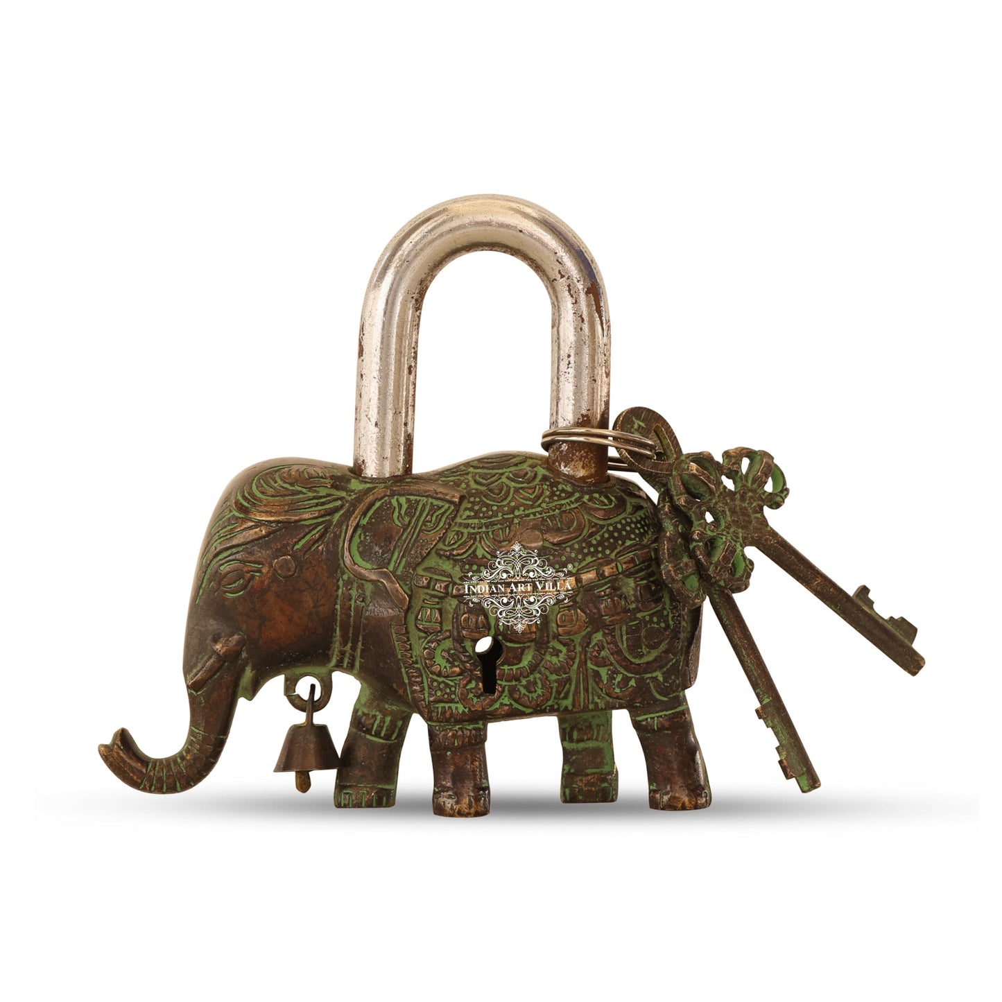 Handmade Old Vintage Style Dark Broun Antique Elephant Shape Brass Security Lock with 2 Keys, Size-4x12.70 cm