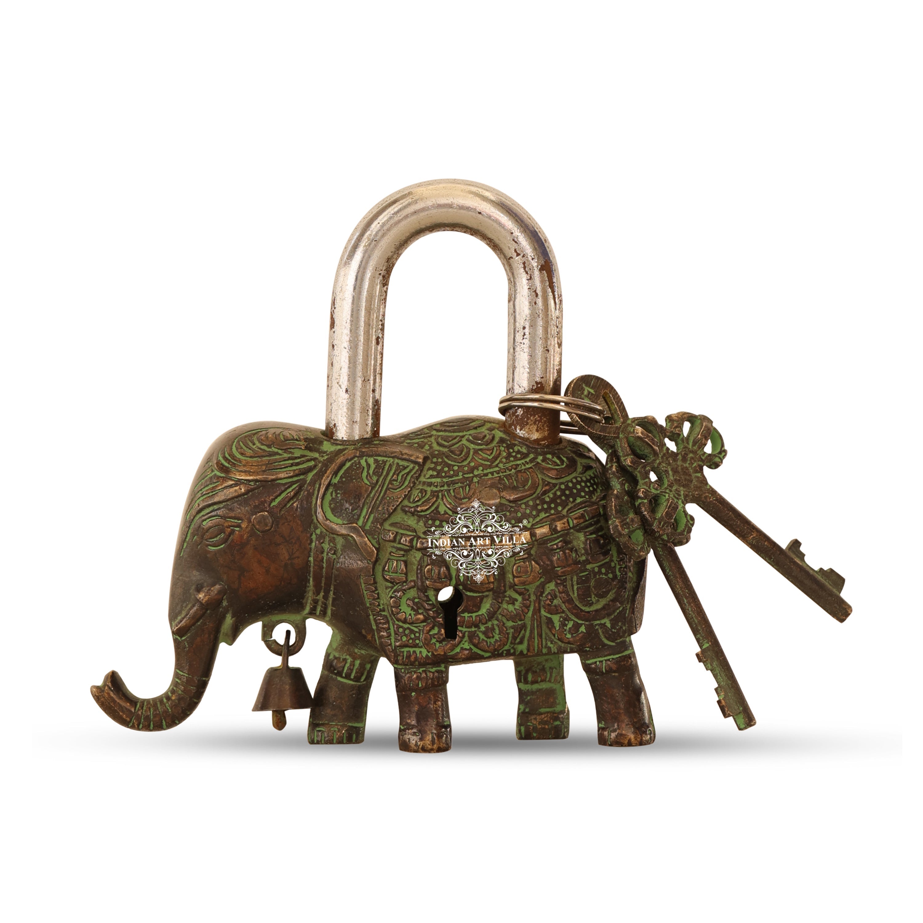 Handmade Old Vintage Style Dark Broun Antique Elephant Shape Brass Security Lock with 2 Keys, Size-4x12.70 cm