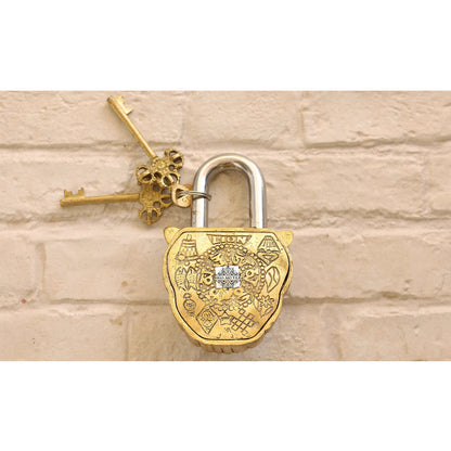 Handmade Old Vintage Style Black Lion Shape Brass Security Lock with 2 Keys, Size - 3 x 13.97 cm