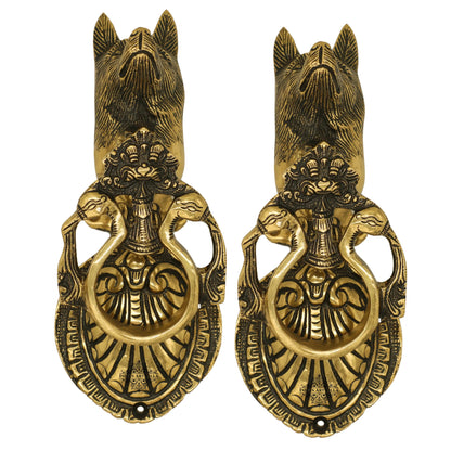 Pure Brass Door Knob With Dog Design & Antique Touch, Decor Item For Home, Hotel & Restaurants, Size- 9x8.89 cm