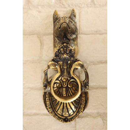 Pure Brass Door Knob With Dog Design & Antique Touch, Decor Item For Home, Hotel & Restaurants, Size- 9x8.89 cm