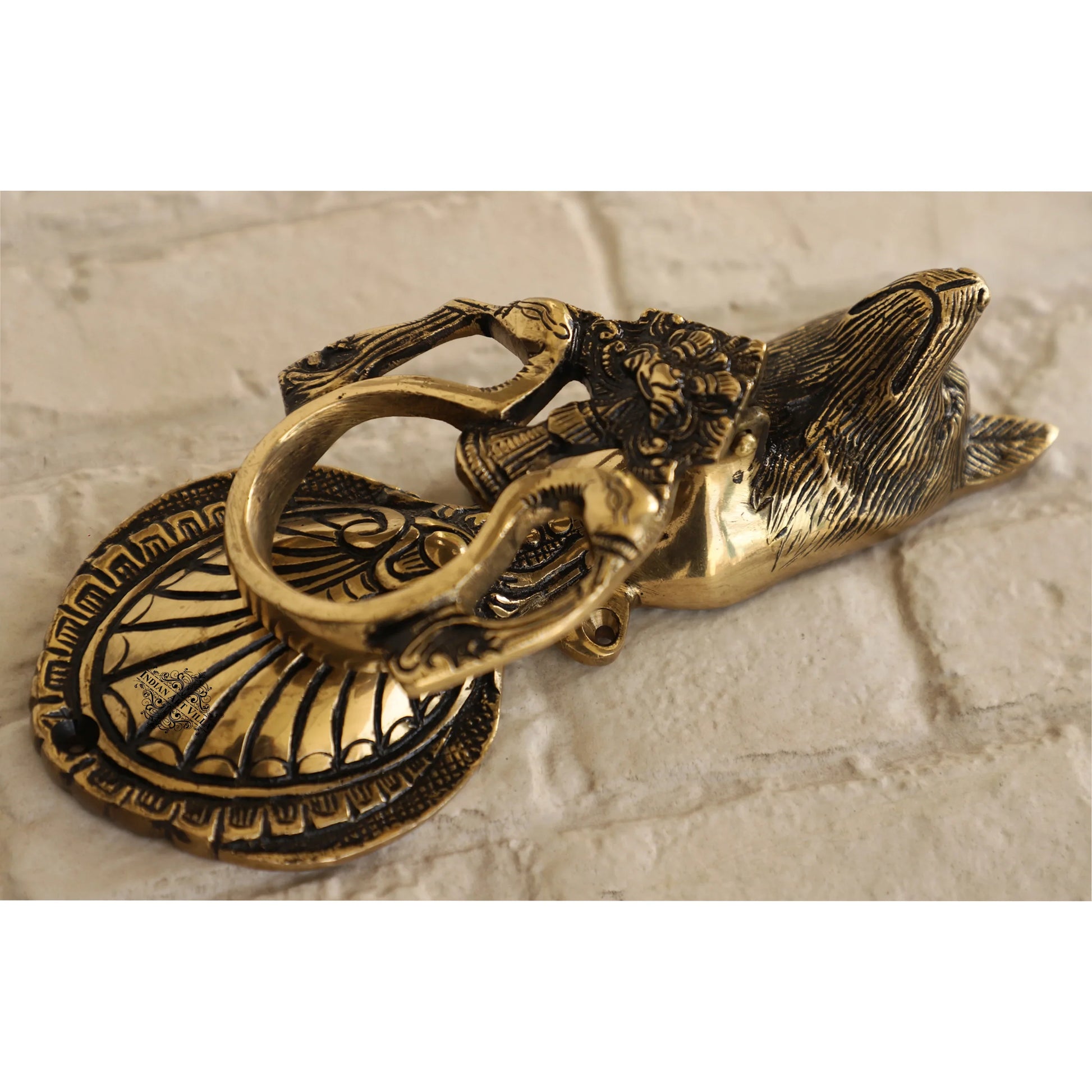 Pure Brass Door Knob With Dog Design & Antique Touch, Decor Item For Home, Hotel & Restaurants, Size- 9x8.89 cm