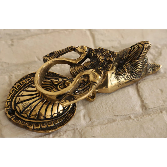 Pure Brass Door Knob With Dog Design & Antique Touch, Decor Item For Home, Hotel & Restaurants, Size- 9x8.89 cm