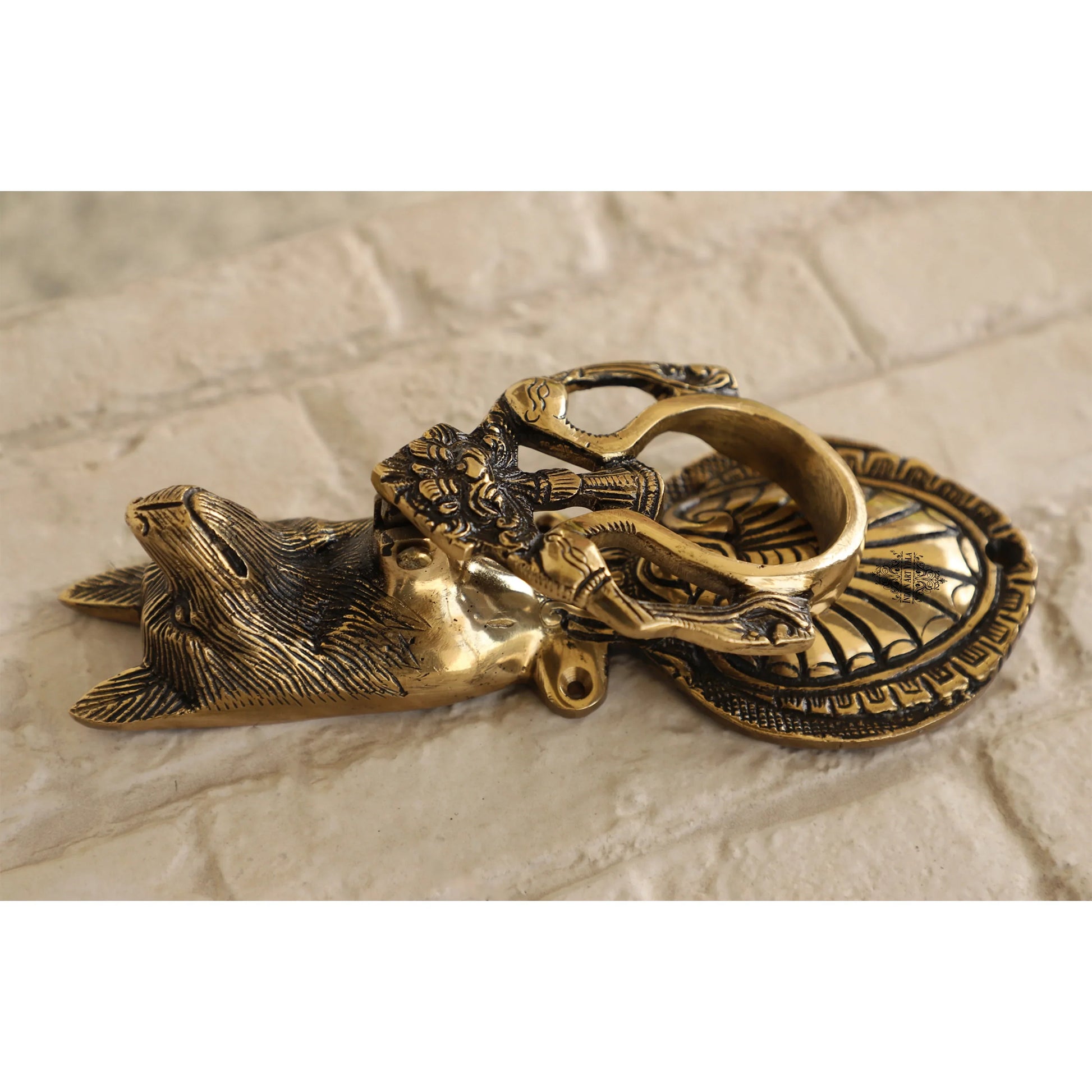 Pure Brass Door Knob With Dog Design & Antique Touch, Decor Item For Home, Hotel & Restaurants, Size- 9x8.89 cm