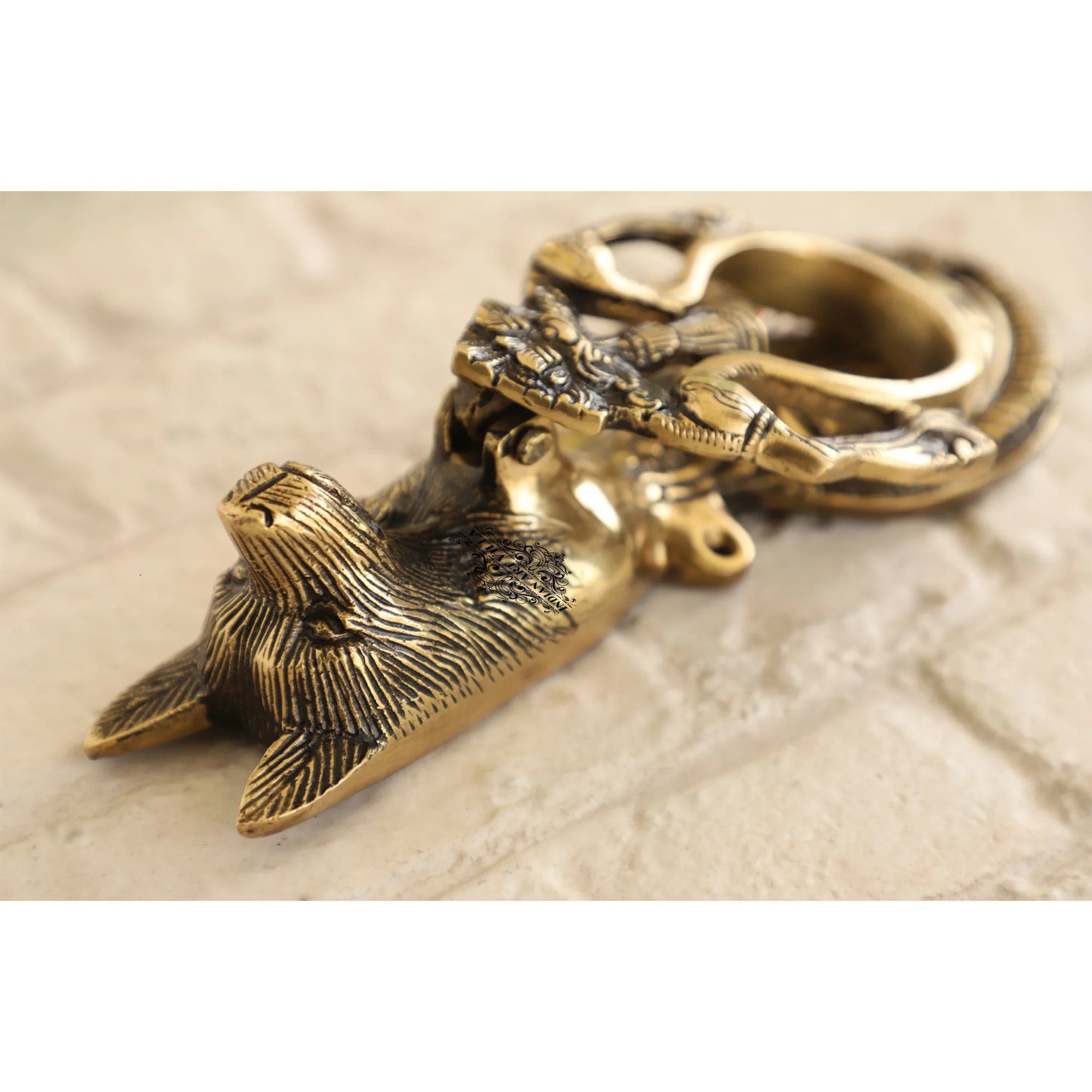 Pure Brass Door Knob With Dog Design & Antique Touch, Decor Item For Home, Hotel & Restaurants, Size- 9x8.89 cm