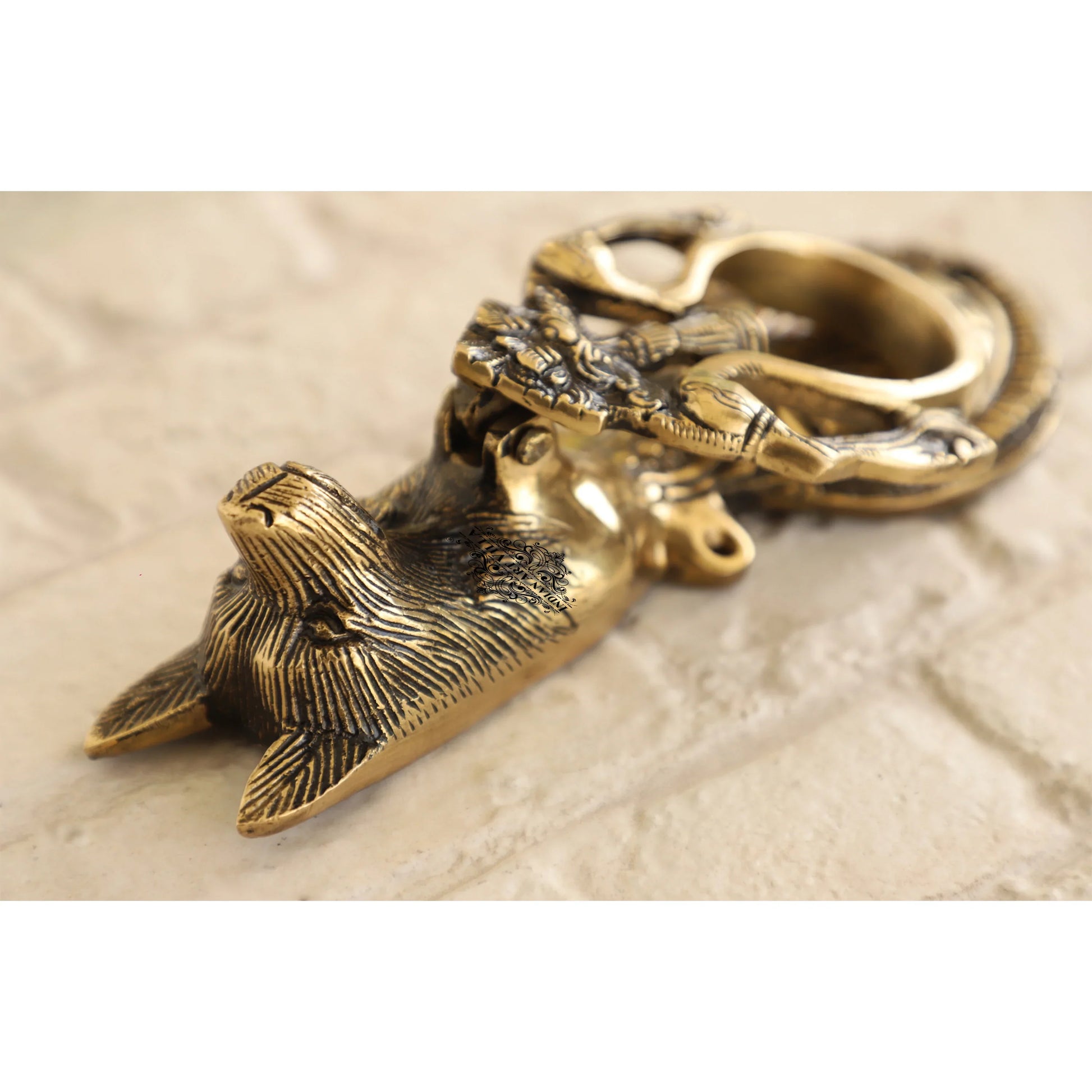 Pure Brass Door Knob With Dog Design & Antique Touch, Decor Item For Home, Hotel & Restaurants, Size- 9x8.89 cm