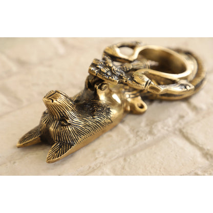 Pure Brass Door Knob With Dog Design & Antique Touch, Decor Item For Home, Hotel & Restaurants, Size- 9x8.89 cm