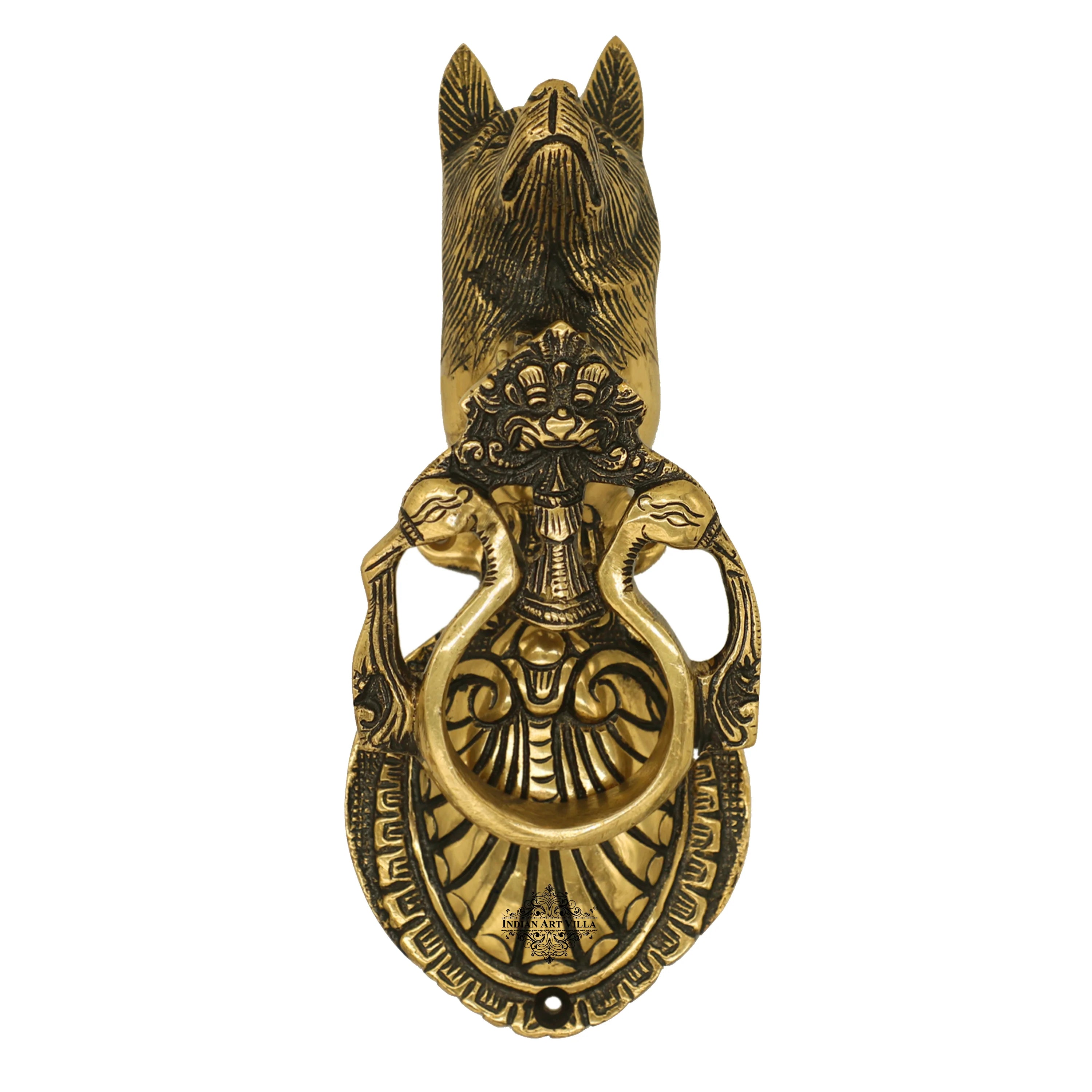 Pure Brass Door Knob With Dog Design & Antique Touch, Decor Item For Home, Hotel & Restaurants, Size- 9x8.89 cm