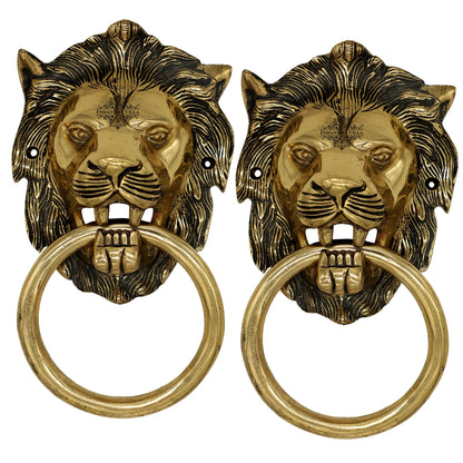 Pure Brass Door Knob With Small Lion Design & Antique Touch, Decor Item For Home, Hotel & Restaurants, Size- 6x11.43 cm