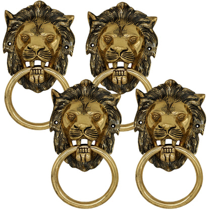Pure Brass Door Knob With Small Lion Design & Antique Touch, Decor Item For Home, Hotel & Restaurants, Size- 6x11.43 cm