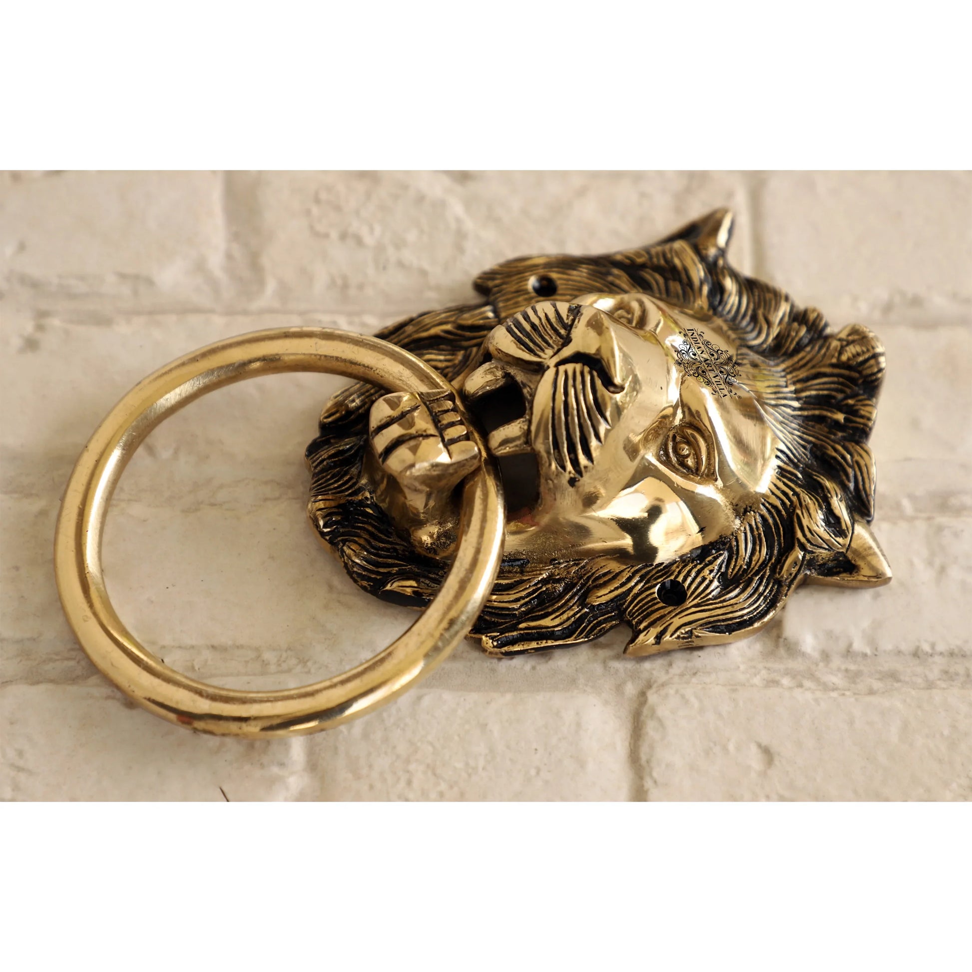 Pure Brass Door Knob With Small Lion Design & Antique Touch, Decor Item For Home, Hotel & Restaurants, Size- 6x11.43 cm