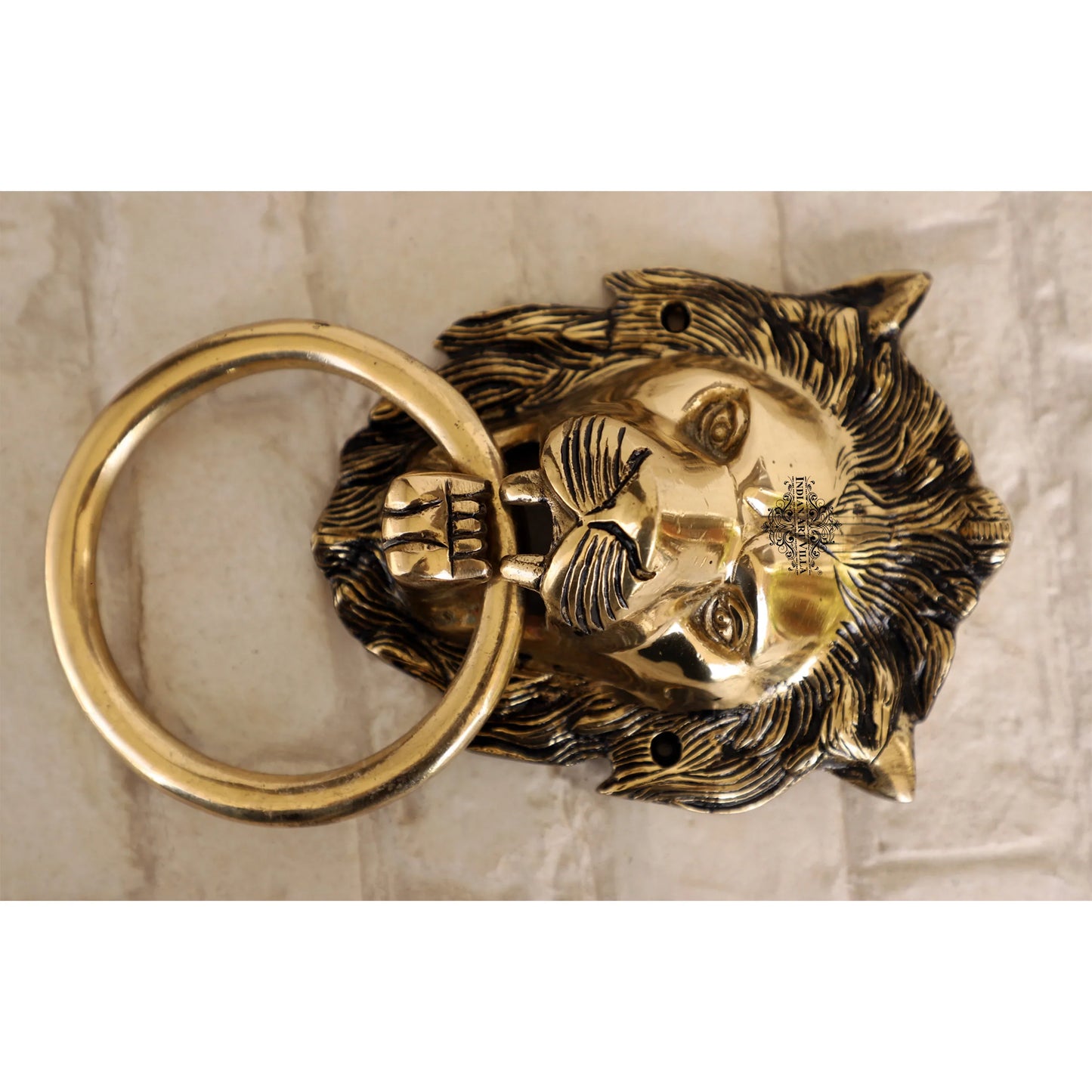 Pure Brass Door Knob With Small Lion Design & Antique Touch, Decor Item For Home, Hotel & Restaurants, Size- 6x11.43 cm
