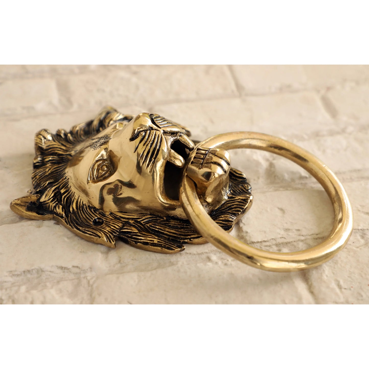 Pure Brass Door Knob With Small Lion Design & Antique Touch, Decor Item For Home, Hotel & Restaurants, Size- 6x11.43 cm