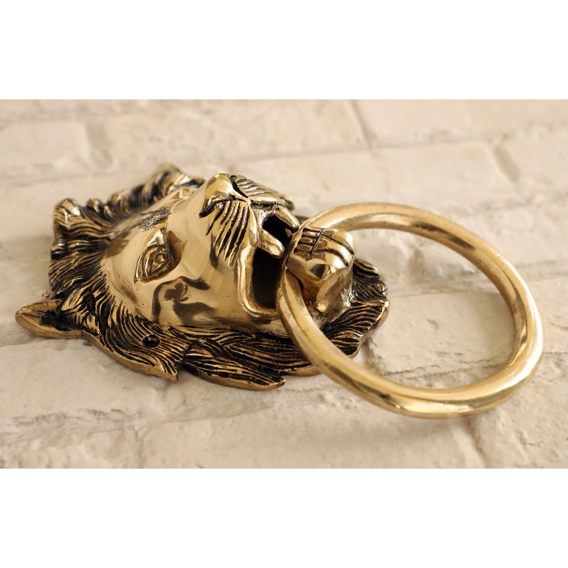 Pure Brass Door Knob With Small Lion Design & Antique Touch, Decor Item For Home, Hotel & Restaurants, Size- 6x11.43 cm