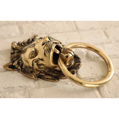 Pure Brass Door Knob With Small Lion Design & Antique Touch, Decor Item For Home, Hotel & Restaurants, Size- 6x11.43 cm