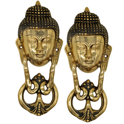 Pure Brass Door Knob With Budha Design & Antique Touch, Decor Item For Home, Hotel & Restaurants, Size- 8x8.89 cm