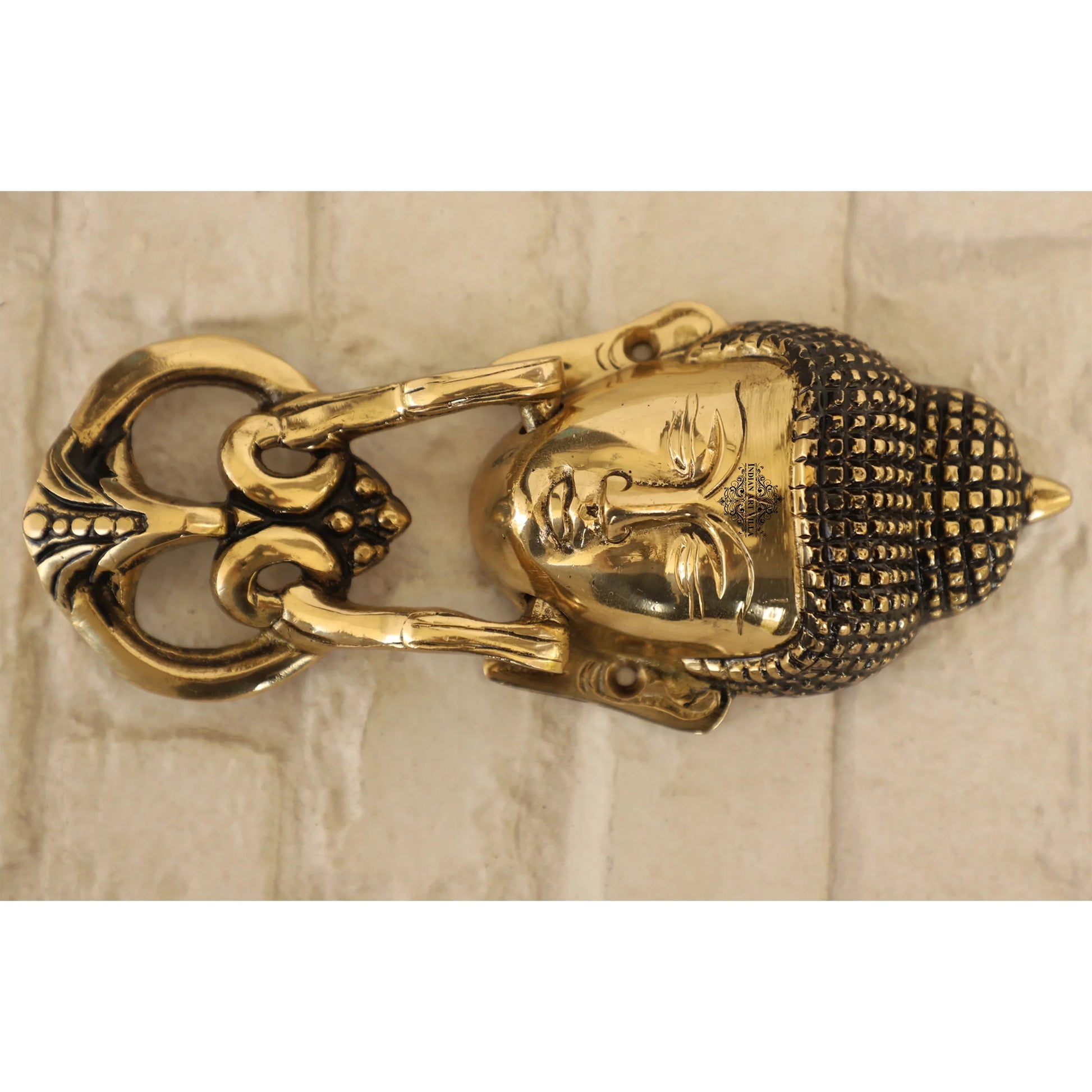 Pure Brass Door Knob With Budha Design & Antique Touch, Decor Item For Home, Hotel & Restaurants, Size- 8x8.89 cm
