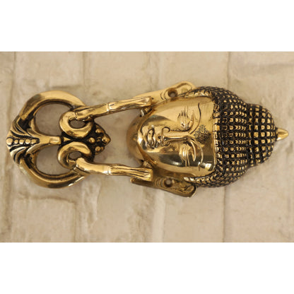 Pure Brass Door Knob With Budha Design & Antique Touch, Decor Item For Home, Hotel & Restaurants, Size- 8x8.89 cm
