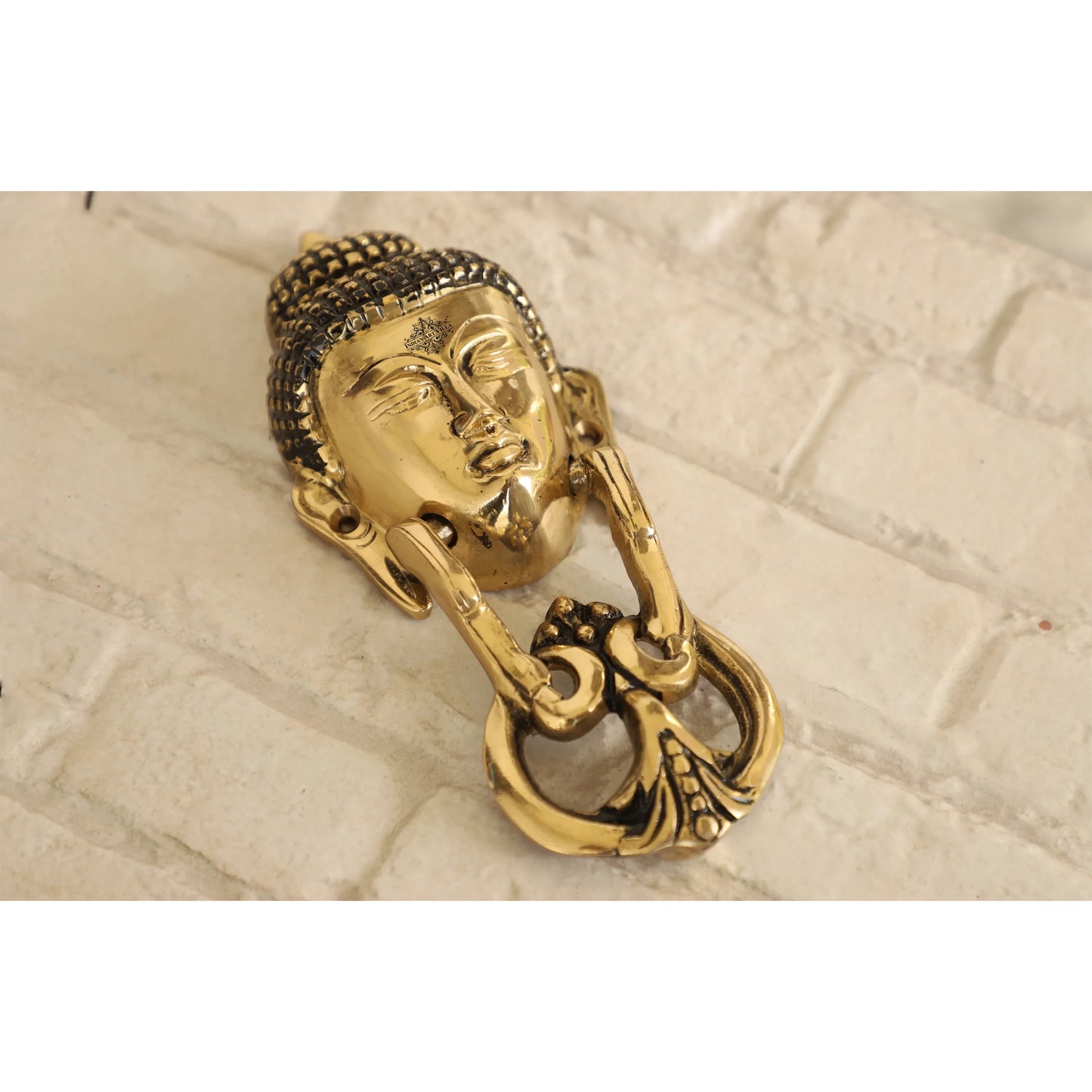 Pure Brass Door Knob With Budha Design & Antique Touch, Decor Item For Home, Hotel & Restaurants, Size- 8x8.89 cm