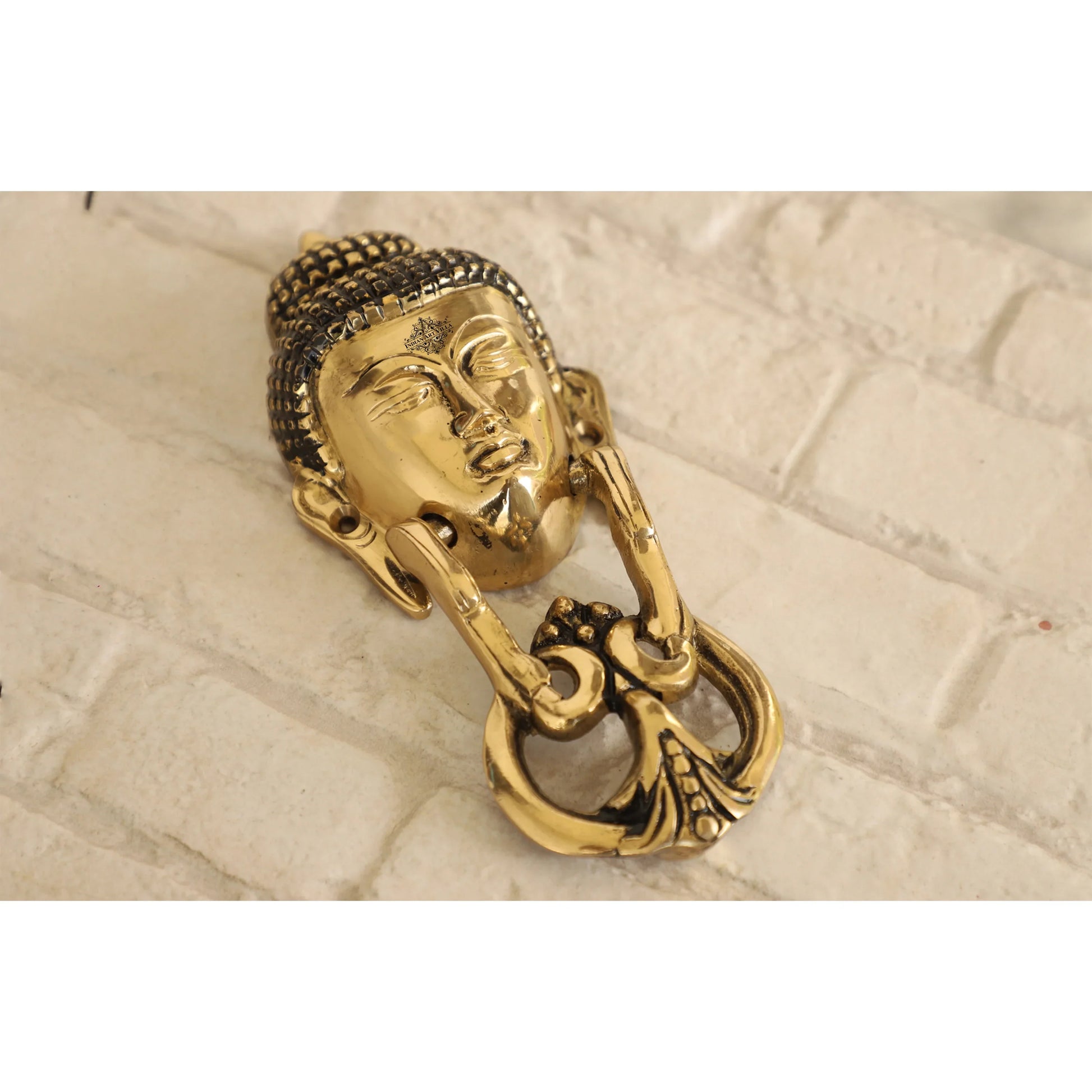 Pure Brass Door Knob With Budha Design & Antique Touch, Decor Item For Home, Hotel & Restaurants, Size- 8x8.89 cm