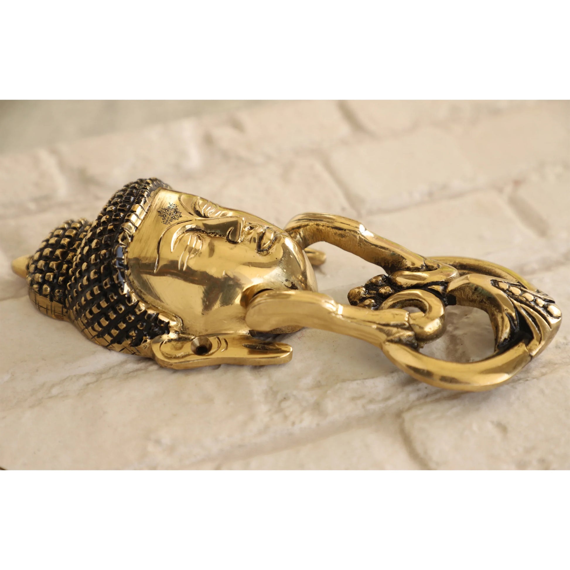 Pure Brass Door Knob With Budha Design & Antique Touch, Decor Item For Home, Hotel & Restaurants, Size- 8x8.89 cm
