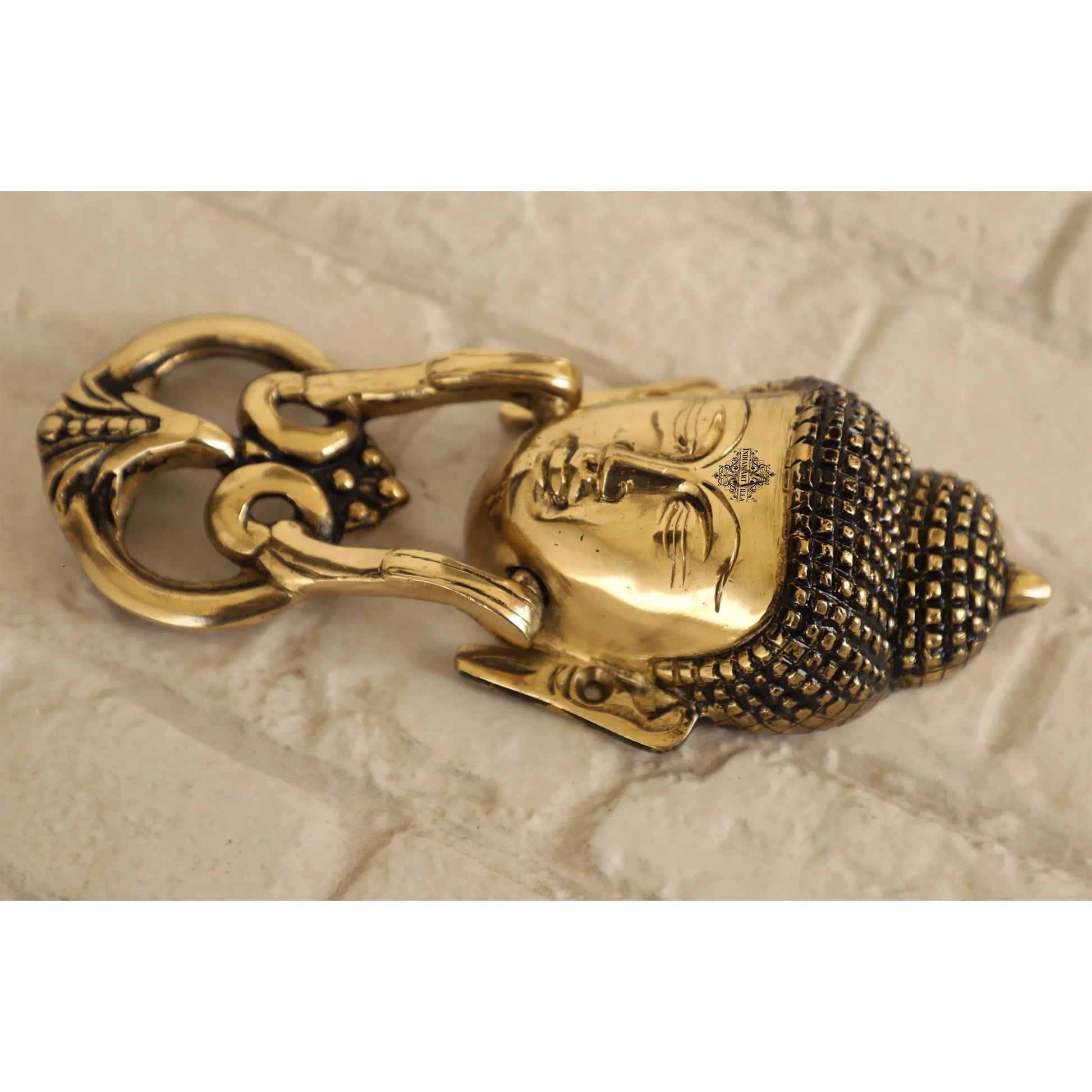 Pure Brass Door Knob With Budha Design & Antique Touch, Decor Item For Home, Hotel & Restaurants, Size- 8x8.89 cm