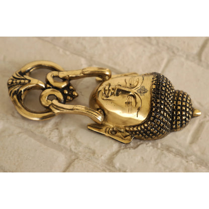 Pure Brass Door Knob With Budha Design & Antique Touch, Decor Item For Home, Hotel & Restaurants, Size- 8x8.89 cm