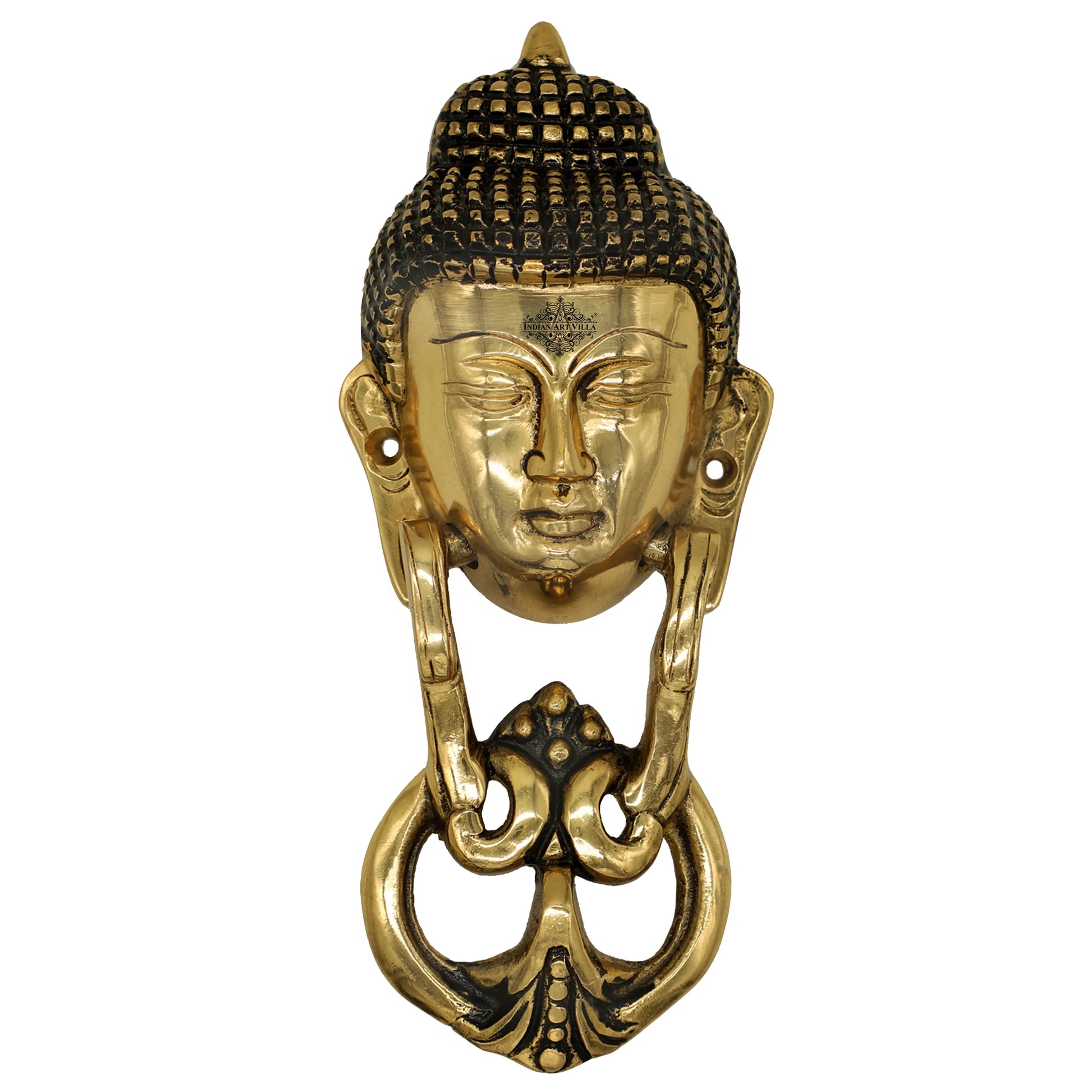 Pure Brass Door Knob With Budha Design & Antique Touch, Decor Item For Home, Hotel & Restaurants, Size- 8x8.89 cm