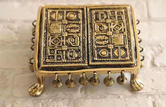 Handmade Brass Chowki with Antique Dark Deep Embossed Design, Size- 2x16.51 cm