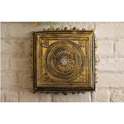 Pure Brass Chowki with Antique Dark Deep Chakra Embossed Design, Size- 2x19.05 cm