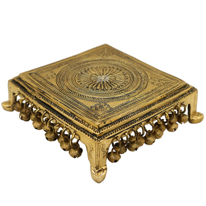 Pure Brass Chowki with Antique Dark Deep Chakra Embossed Design, Size- 2x19.05 cm