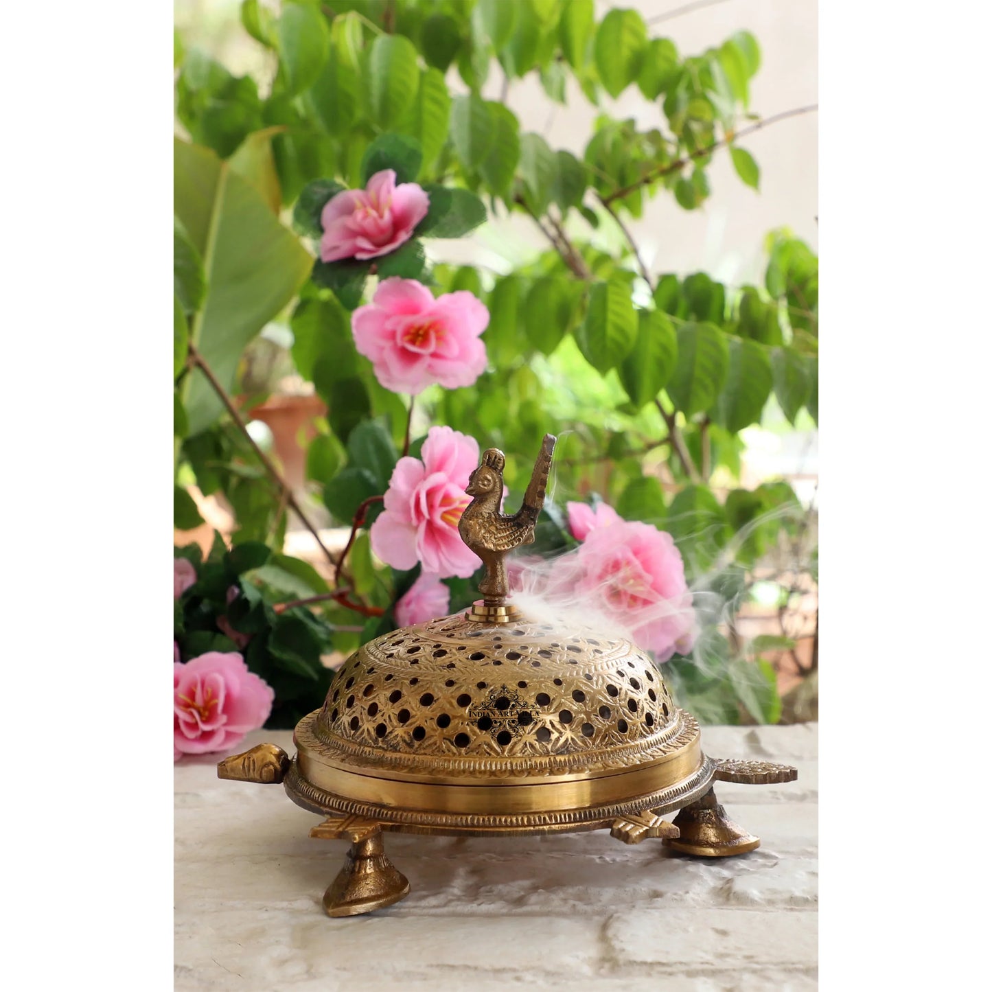 Pure Brass Antique Dark Incense Holder / Dhoop Dani in Tortoise Design, Size- 7.6 X 7.11 cm