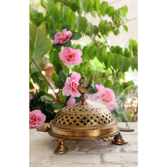Pure Brass Antique Dark Incense Holder / Dhoop Dani in Tortoise Design, Size- 7.6 X 7.11 cm