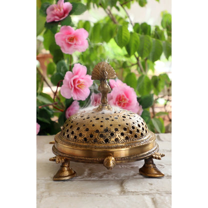 Pure Brass Antique Dark Incense Holder / Dhoop Dani in Tortoise Design, Size- 7.6 X 7.11 cm