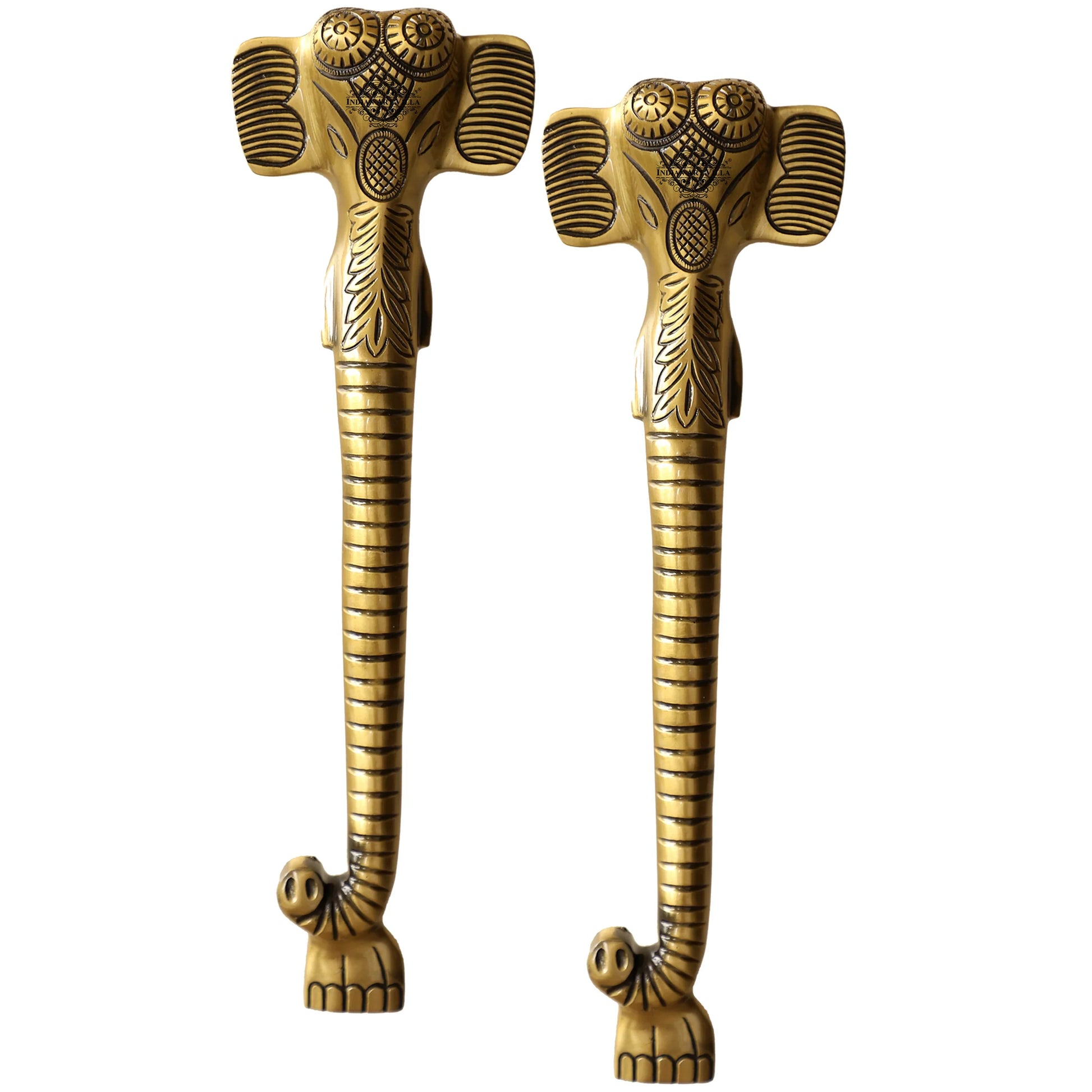 Brass-Finished Aluminum Door Handle With Elephant Head Design Door Handle, Height - 38.10 cm