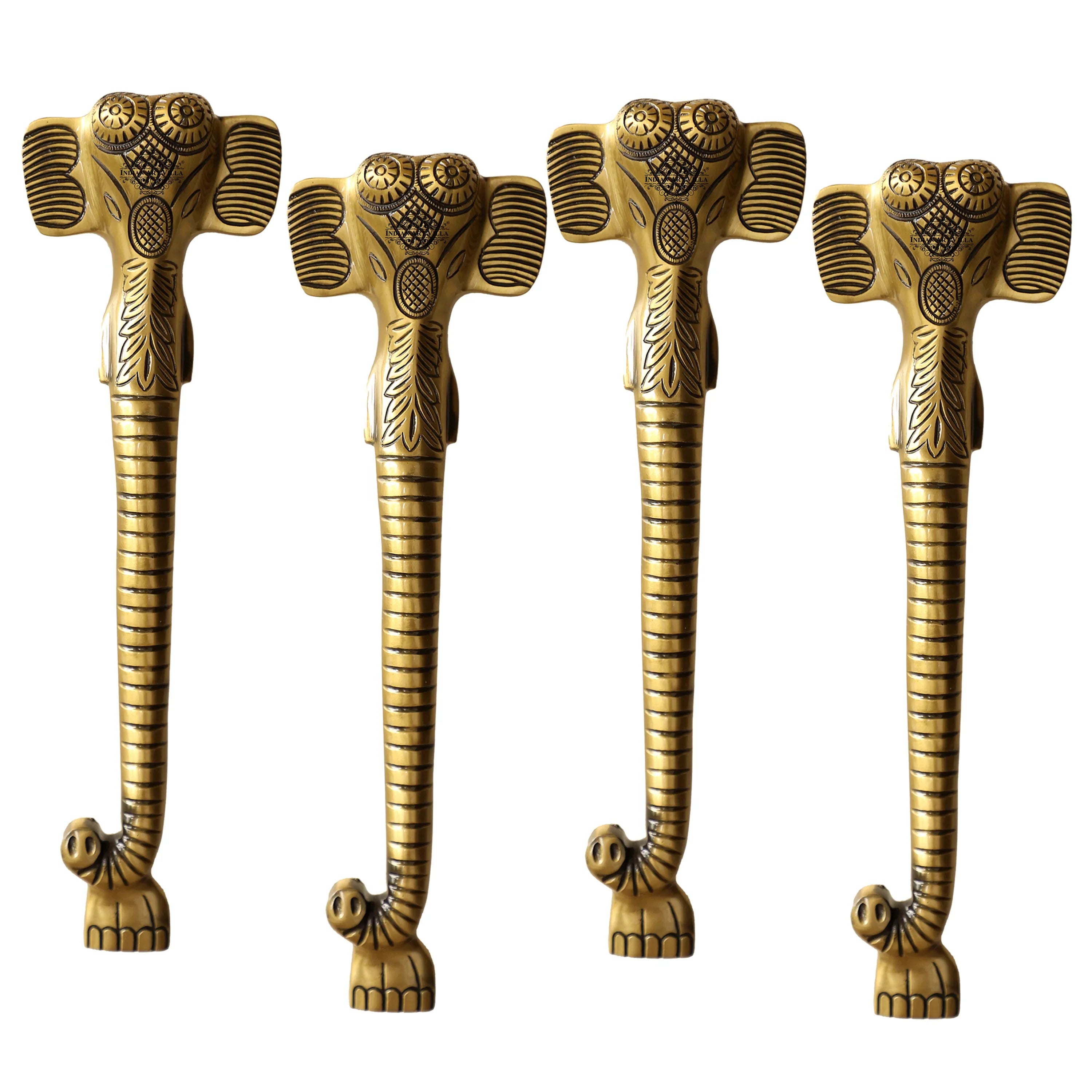 Brass-Finished Aluminum Door Handle With Elephant Head Design Door Handle, Height - 38.10 cm