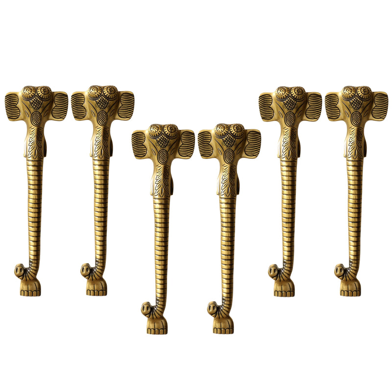 Brass-Finished Aluminum Door Handle With Elephant Head Design Door Handle, Height - 38.10 cm