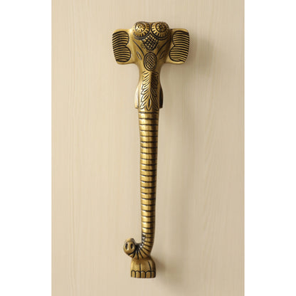 Brass-Finished Aluminum Door Handle With Elephant Head Design Door Handle, Height - 38.10 cm