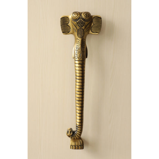 Brass-Finished Aluminum Door Handle With Elephant Head Design Door Handle, Height - 38.10 cm