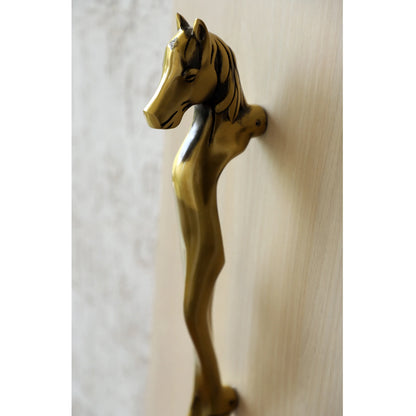 Brass-Finished Aluminum Door Handle With Horse Head Design Door Handle, Height - 38.10 cm