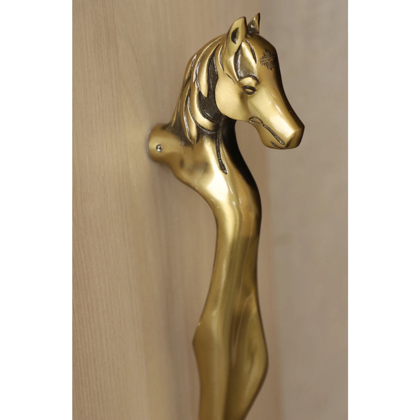 Brass-Finished Aluminum Door Handle With Horse Head Design Door Handle, Height - 38.10 cm