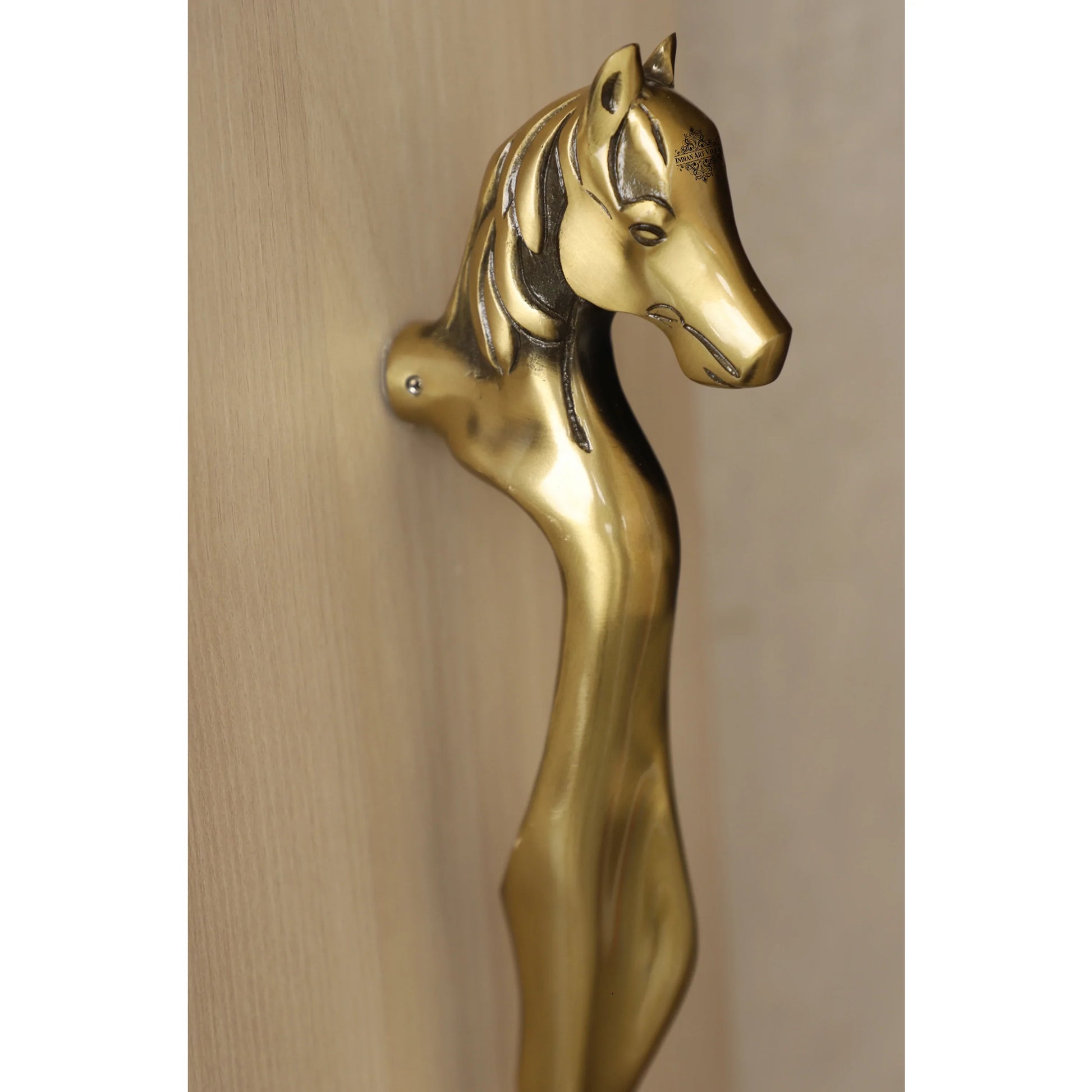 Brass-Finished Aluminum Door Handle With Horse Head Design Door Handle, Height - 38.10 cm