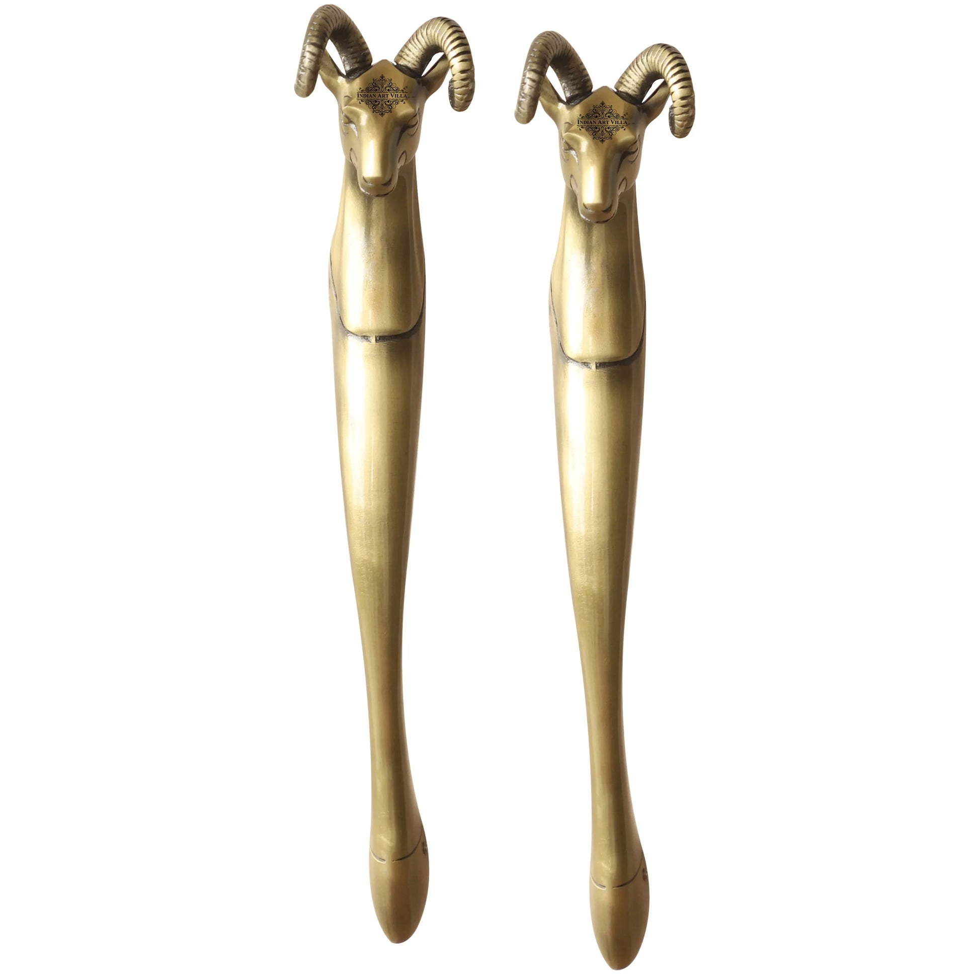 Brass-Finished Aluminum Door Handle With Sheep Head Design Door Handle, Height - 33.02 cm