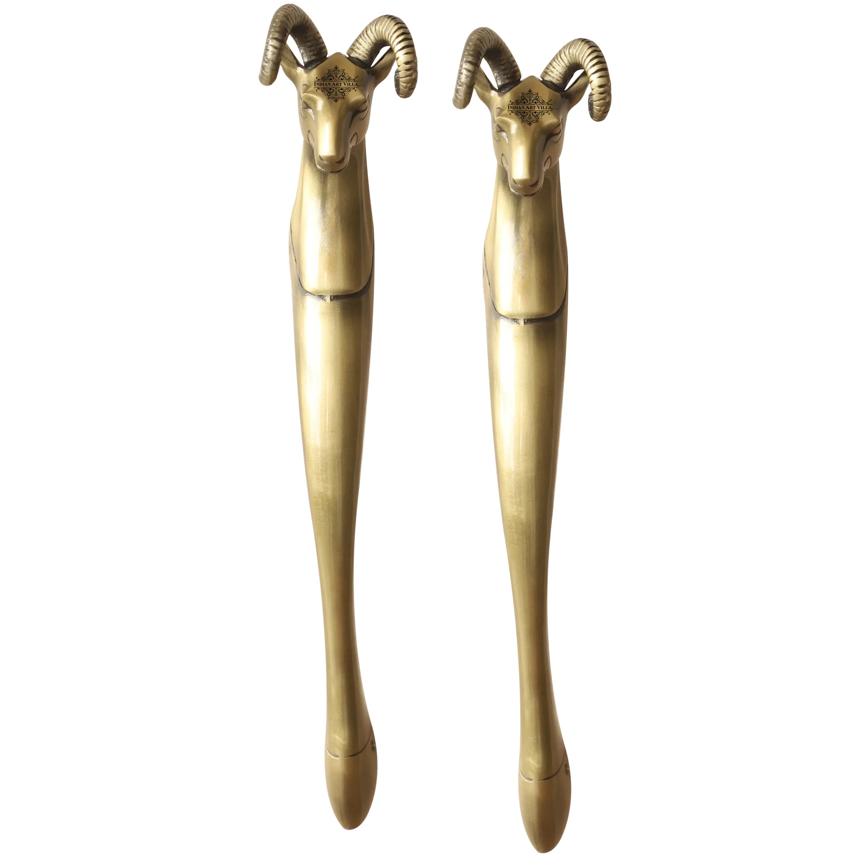 Brass-Finished Aluminum Door Handle With Sheep Head Design Door Handle, Height - 33.02 cm